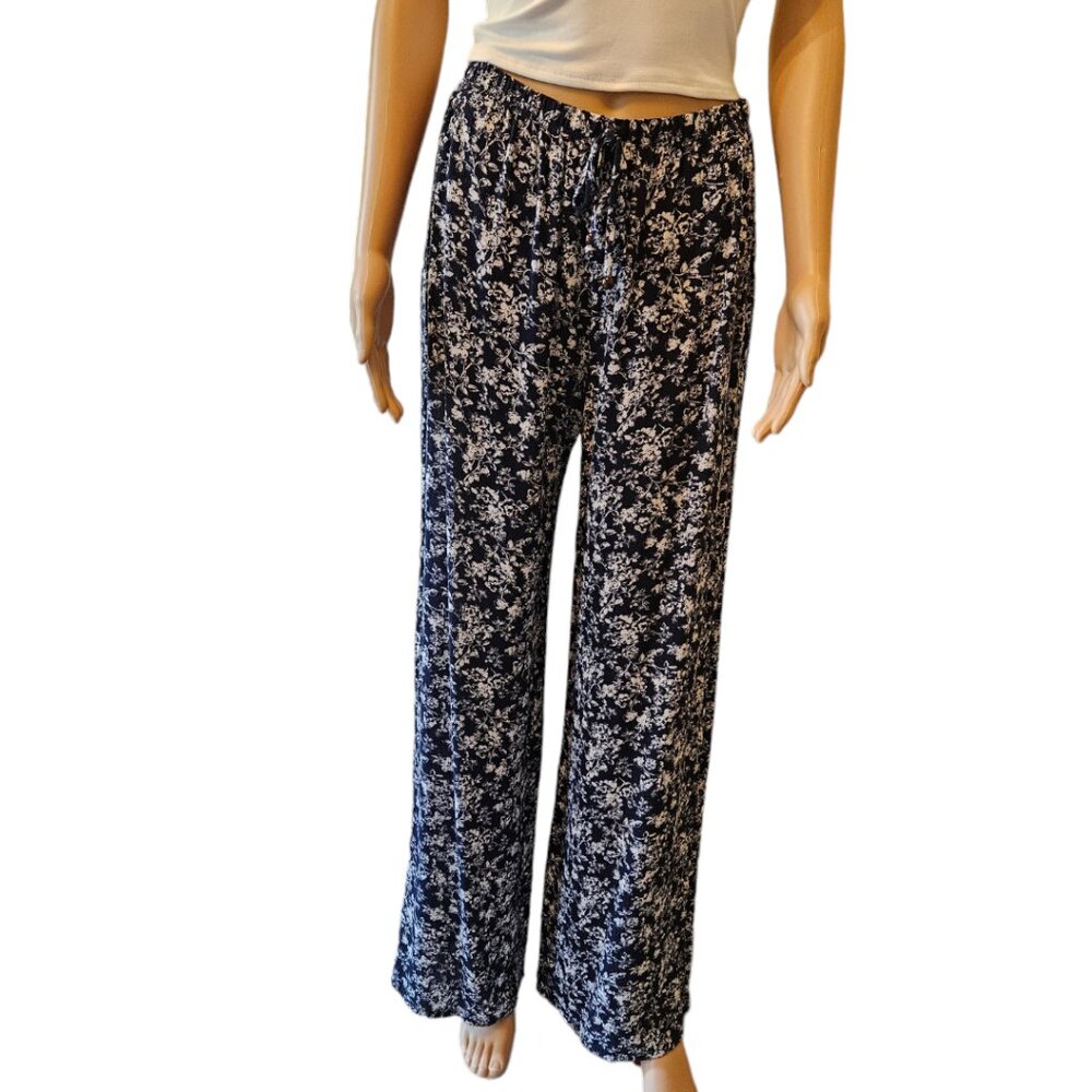 Maxine Nichols-Blue Palazzo Style  wide Leg Elastic Waist Pants Med